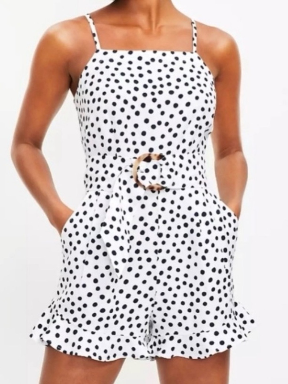 Loft linen blend Polka Dot Romper with Belt size M